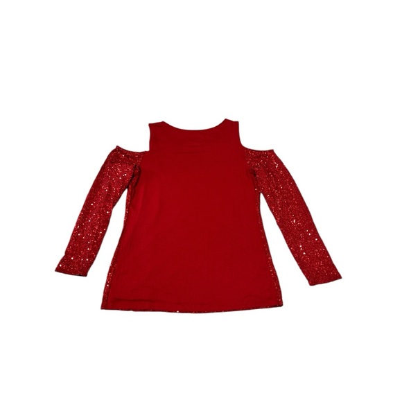 I.N.C cold shoulder red sequin long sleeve top size medium shiny sparkly sexy - Picture 2 of 6